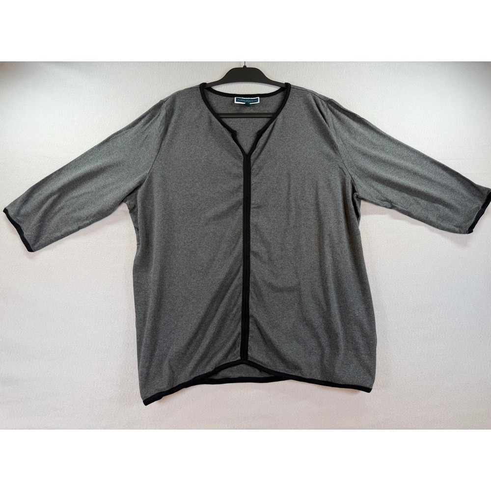 Karen Scott Womens 3X Gray 3/4 Sleeve Split V-Neck Top Knit Shirt Contrast Trim